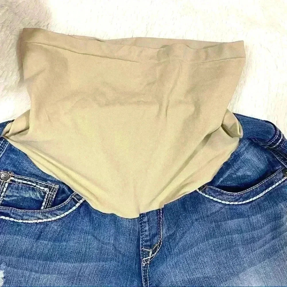 Indigo Blue Secret Fit Belly Flap Picket Stretch Western Maternity Crop Jeans L - Picture 11 of 16